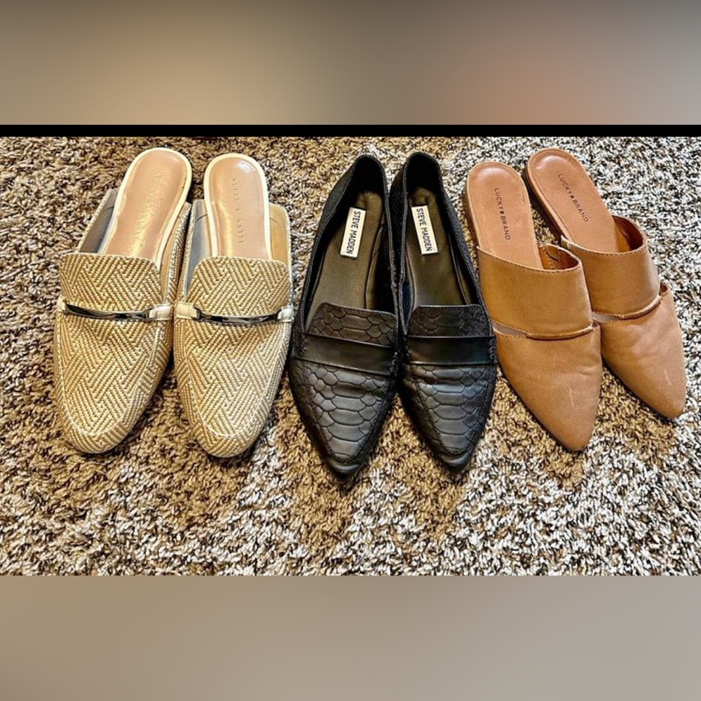 3 pairs of mules: Steve Madden, Lucky Brand, Kelly & Katie